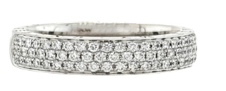 18kt white gold 3 row diamond half way band