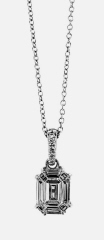 18kt white gold baguette and round diamond pendant with chain