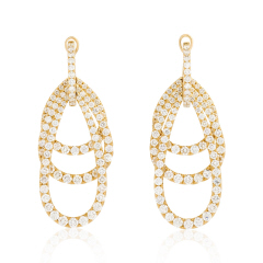 18kt yellow gold triple tear drop diamond dangle earrings.