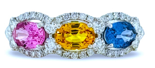 18kt white gold multi-color sapphire and diamond band