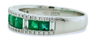 18kt white gold emerald and diamond band.