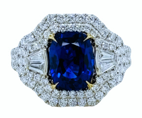 18kt white gold cushion sapphire and diamond ring