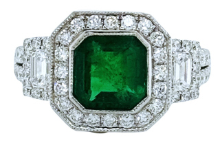 18kt white gold emerald and diamond ring