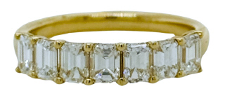 14kt yellow gold 7 stone emerald cut diamond half way band