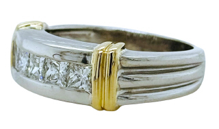 14kt two-tone princess cut diamond gents band