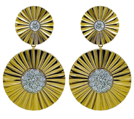 18kt yellow gold double circle hanging diamond earrings