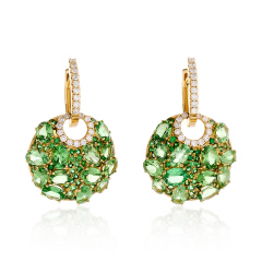 18kt yellow gold tsavorite and diamond dangle earrings.