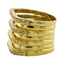 18kt yellow gold 4-row diamond wide band