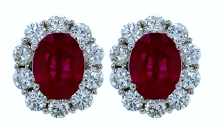 18kt white gold ruby and diamond halo earrings