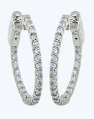 14kt white gold inside outside diamond small hoop earirngs