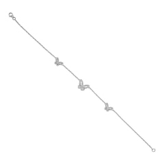 14kt white gold diamond three butterfly anklet. 9"