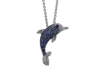 18kt white gold sapphire and diamond dolphin pendant with chain
