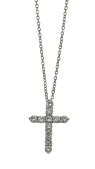 Platinum diamond cross pendant with chain.