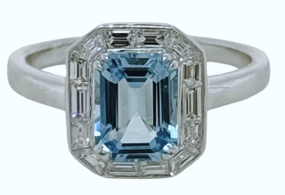 18kt white gold aqua and diamond ring