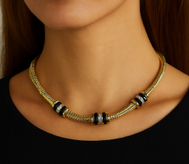 18kt yellow gold twisted Tubogas onyx and diamond necklace