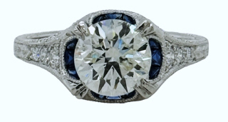 Platinum diamond and sapphire and diamond ring