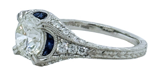 Platinum diamond and sapphire and diamond ring