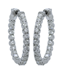 14kt white gold inside outside diamond hoop earrings