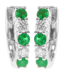 18kt white gold emerald and diamond huggie earrings