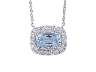 18kt white gold aqua and diamond pendant with chain.