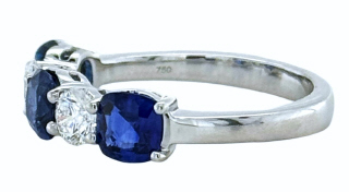 18kt white gold cushion sapphire and diamond alternating band