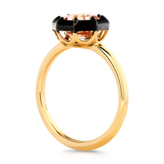 18kt yellow gold peach morganite ring with black rhodium.