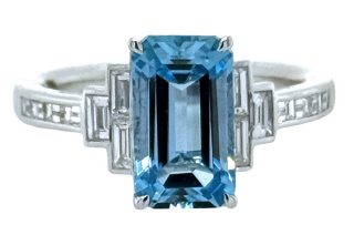 18kt white gold aqua and diamond ring.