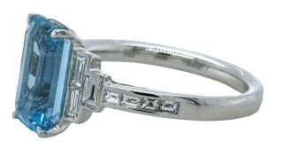 18kt white gold aqua and diamond ring.