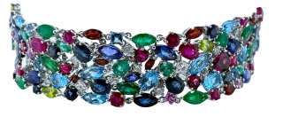 18kt white gold multi-color and diamond Tutti Frutti
