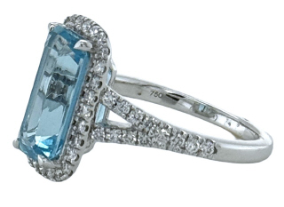 18kt white gold aqua and diamond ring.