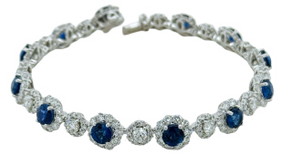 18kt white gold sapphire and diamond halo bracelet