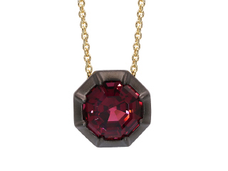 18kt yellow gold rhodolite pendant with satin finish black rhodium.
