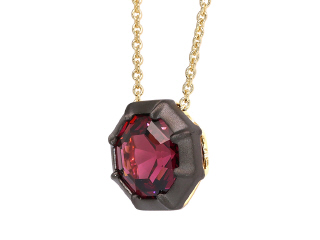 18kt yellow gold rhodolite pendant with satin finish black rhodium.