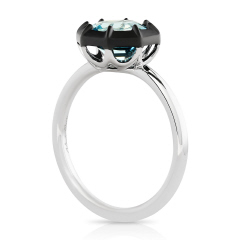 18kt white gold aquamarine ring with satin finish black rhodium.