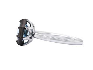 18kt white gold aquamarine ring with satin finish black rhodium.
