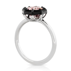 18kt white gold pink morganite ring with satin finish black rhodium.