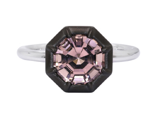 18kt white gold pink morganite ring with satin finish black rhodium.
