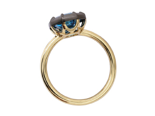 18kt yellow gold swiss blue topaz ring with satin finish black rhodium.