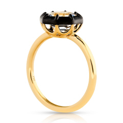 18kt yellow gold white topaz ring with satin finish black rhodium.
