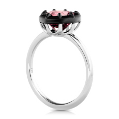 18kt white gold pink tourmaline ring with satin finish black rhodium.