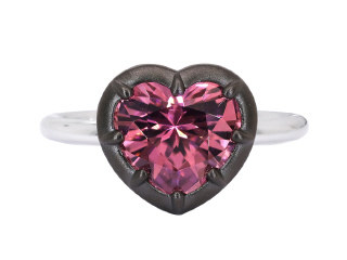 18kt white gold pink tourmaline ring with satin finish black rhodium.
