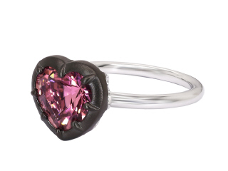 18kt white gold pink tourmaline ring with satin finish black rhodium.