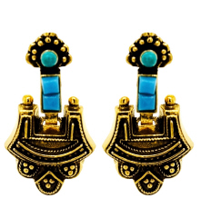 14kt yellow gold turquoise victorian style earrings
