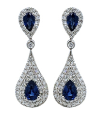 18kt white gold sapphire and diamond dangle drop earrings.