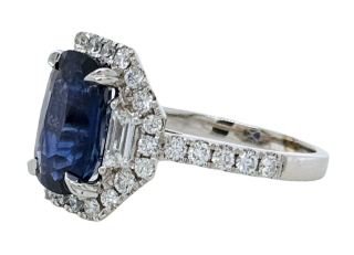 18kt white gold sapphire and diamond ring.