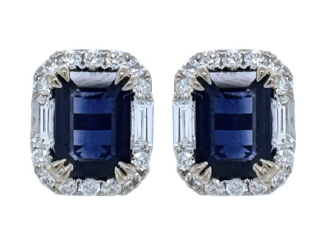 18kt white gold sapphire and diamond halo style earrings.