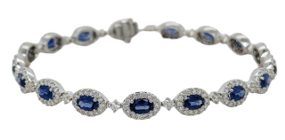 18kt white gold oval sapphire halo diamond bracelet