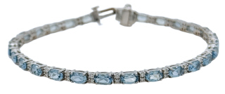 18kt white gold oval aqua and diamond bracelet