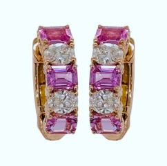 18kt rose gold pink sapphire and oval diamond earrings