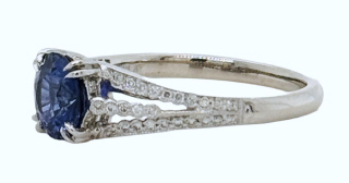 Platinum sapphire and diamond ring.